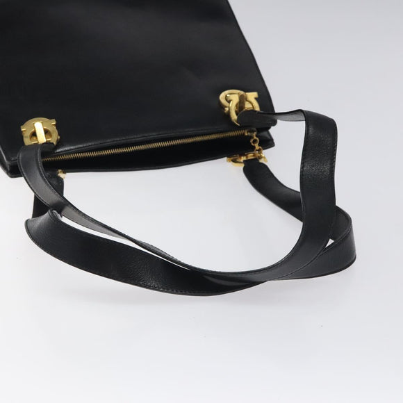 Salvatore Ferragamo Gancini Shoulder Bag Leather Black Gold Auth 116063