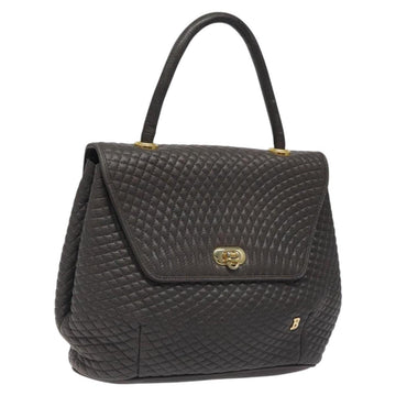 BALLY Hand Bag Leather Gray Gold Auth 116073