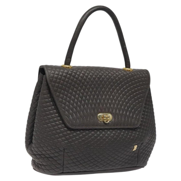 BALLY Hand Bag Leather Gray Gold Auth 116073