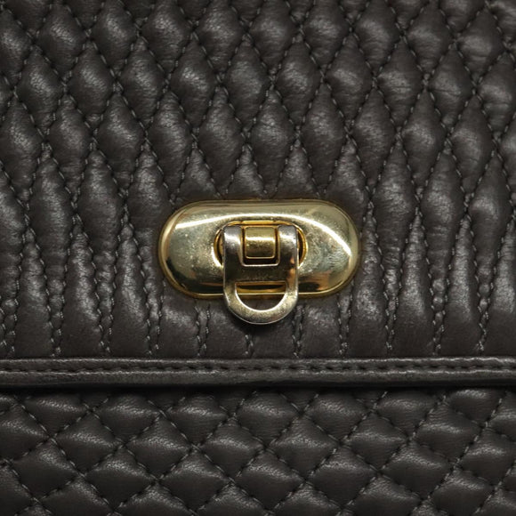 BALLY Hand Bag Leather Gray Gold Auth 116073