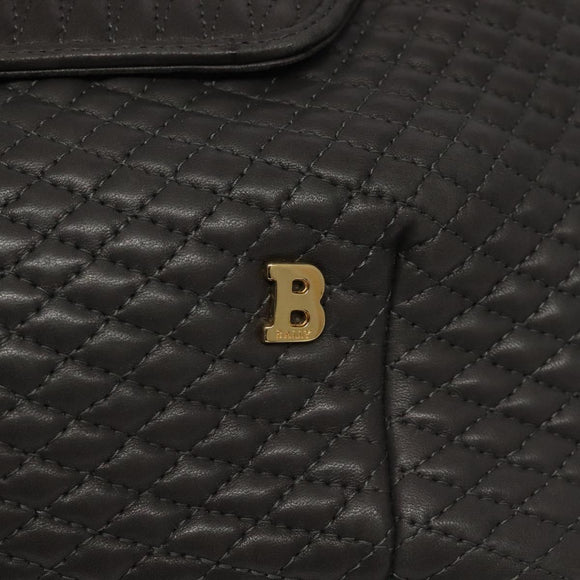 BALLY Hand Bag Leather Gray Gold Auth 116073