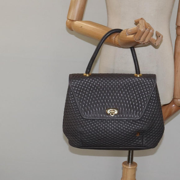 BALLY Hand Bag Leather Gray Gold Auth 116073