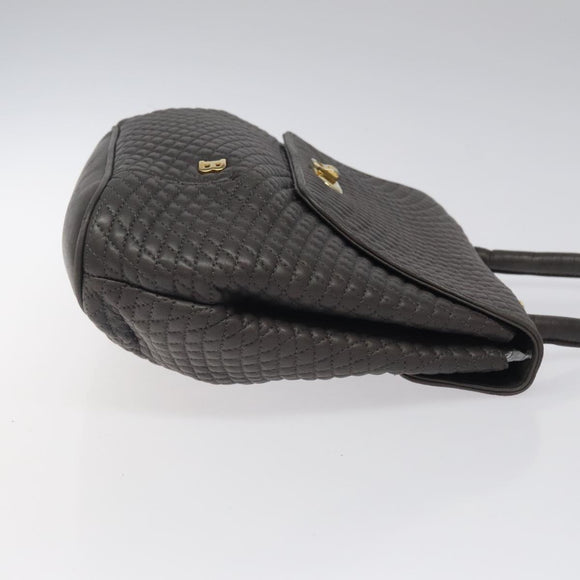 BALLY Hand Bag Leather Gray Gold Auth 116073