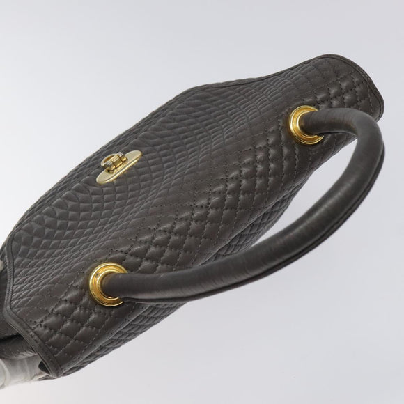 BALLY Hand Bag Leather Gray Gold Auth 116073