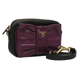 PRADA ribbon Shoulder Bag Leather Purple Gold Auth 116078