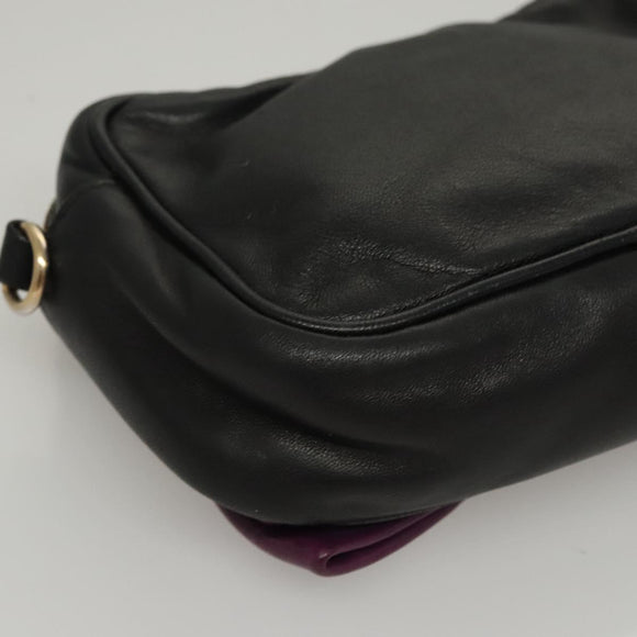 PRADA ribbon Shoulder Bag Leather Purple Gold Auth 116078