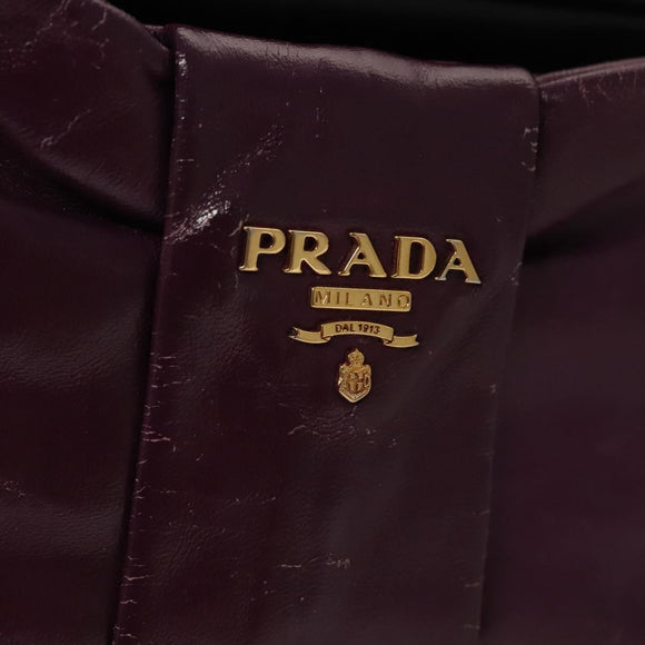 PRADA ribbon Shoulder Bag Leather Purple Gold Auth 116078