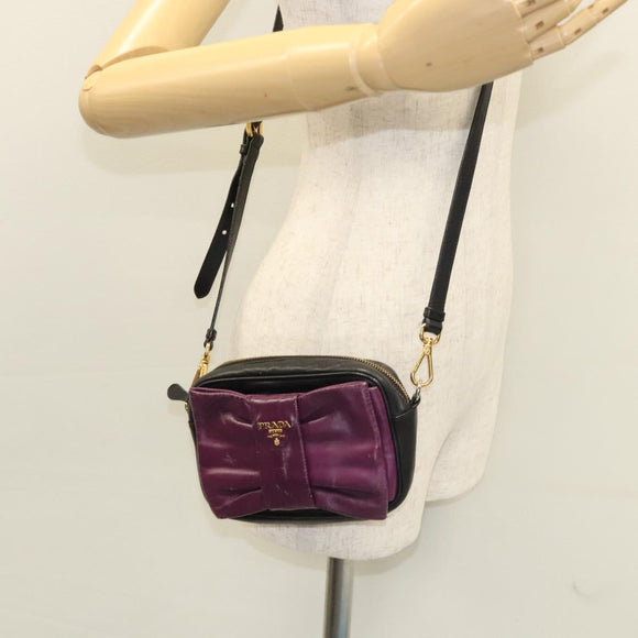 PRADA ribbon Shoulder Bag Leather Purple Gold Auth 116078