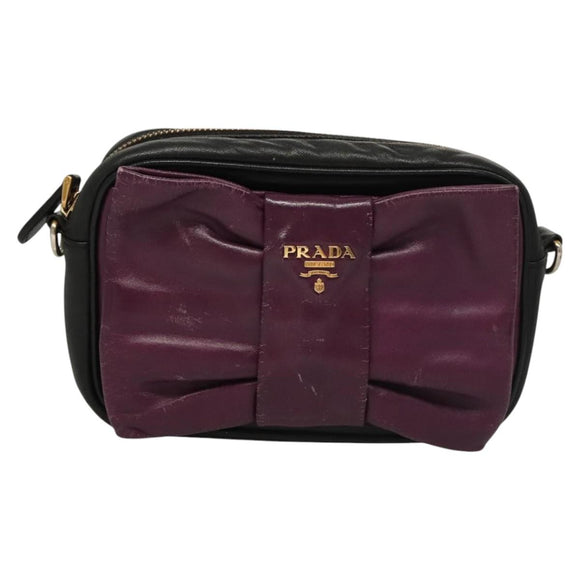 PRADA ribbon Shoulder Bag Leather Purple Gold Auth 116078