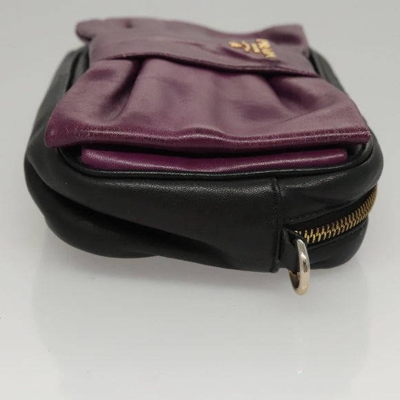 PRADA ribbon Shoulder Bag Leather Purple Gold Auth 116078