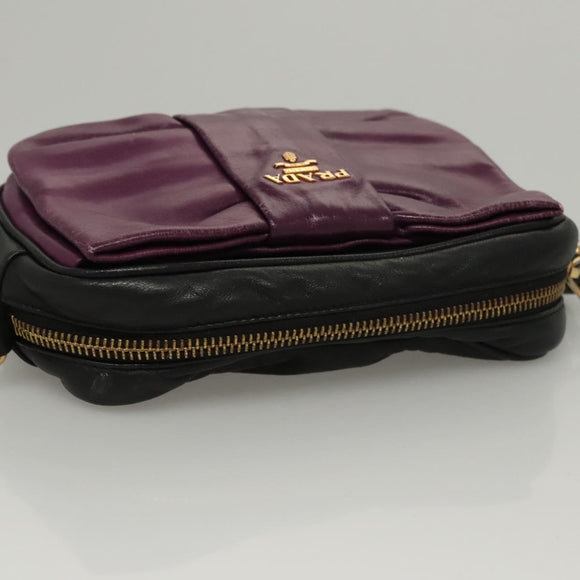 PRADA ribbon Shoulder Bag Leather Purple Gold Auth 116078
