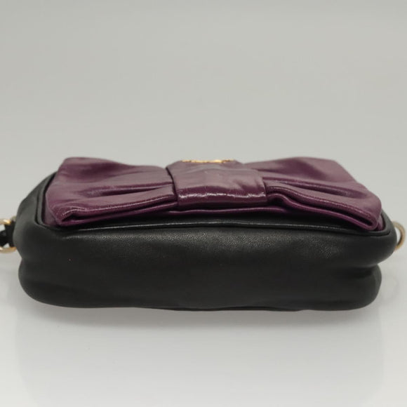 PRADA ribbon Shoulder Bag Leather Purple Gold Auth 116078