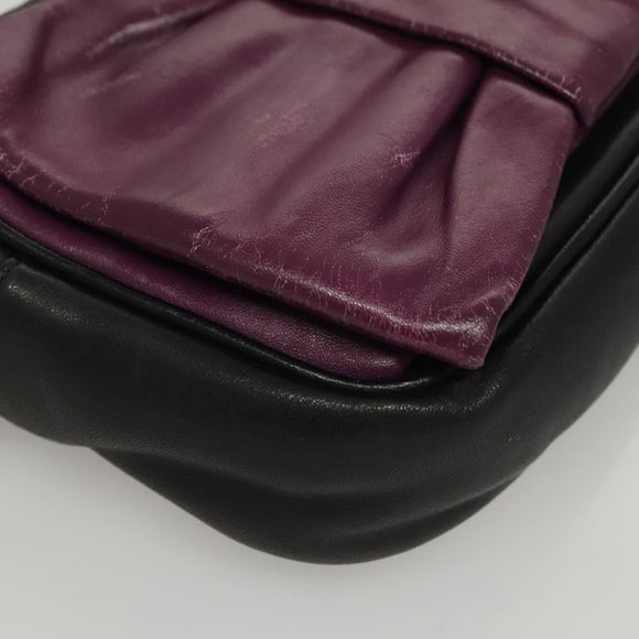 PRADA ribbon Shoulder Bag Leather Purple Gold Auth 116078