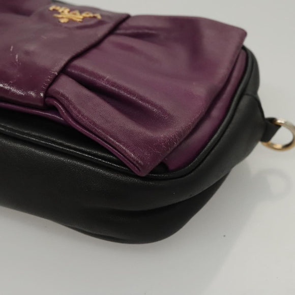 PRADA ribbon Shoulder Bag Leather Purple Gold Auth 116078