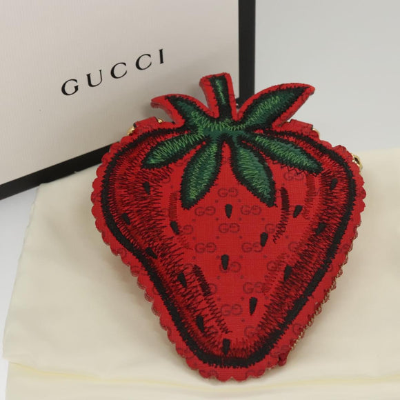 GUCCI Micro GG Supreme Chain Pouch Shoulder Bag PVC Red 576495 Auth 116081SAV