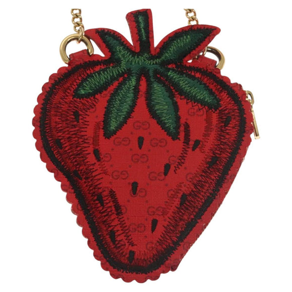 GUCCI Micro GG Supreme Chain Pouch Shoulder Bag PVC Red 576495 Auth 116081V