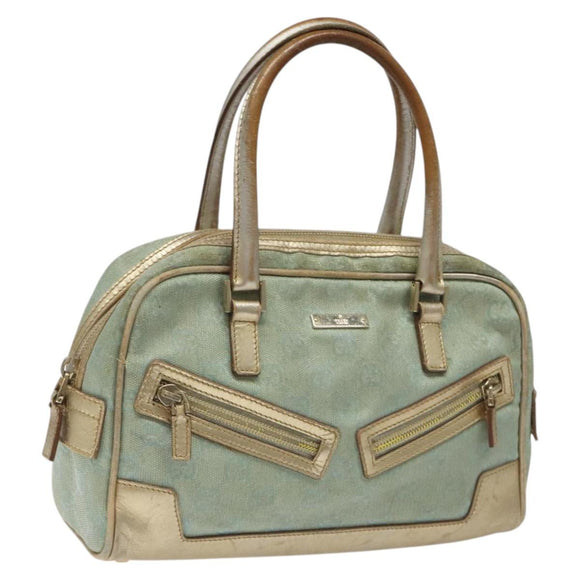 GUCCI GG Canvas Hand Bag Light Blue Gold 000 0852 Auth 116100