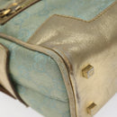 GUCCI GG Canvas Hand Bag Light Blue Gold 000 0852 Auth 116100-11