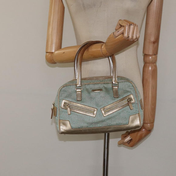 GUCCI GG Canvas Hand Bag Light Blue Gold 000 0852 Auth 116100