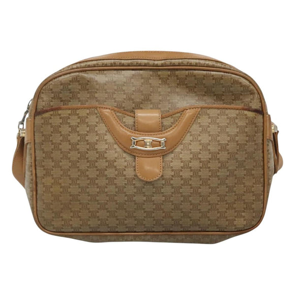 CELINE Macadam Canvas Shoulder Bag PVC Beige Gold Auth 116101
