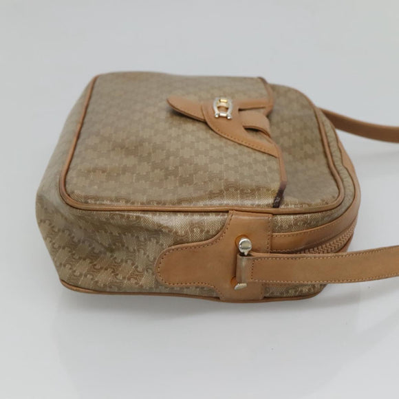 CELINE Macadam Canvas Shoulder Bag PVC Beige Gold Auth 116101