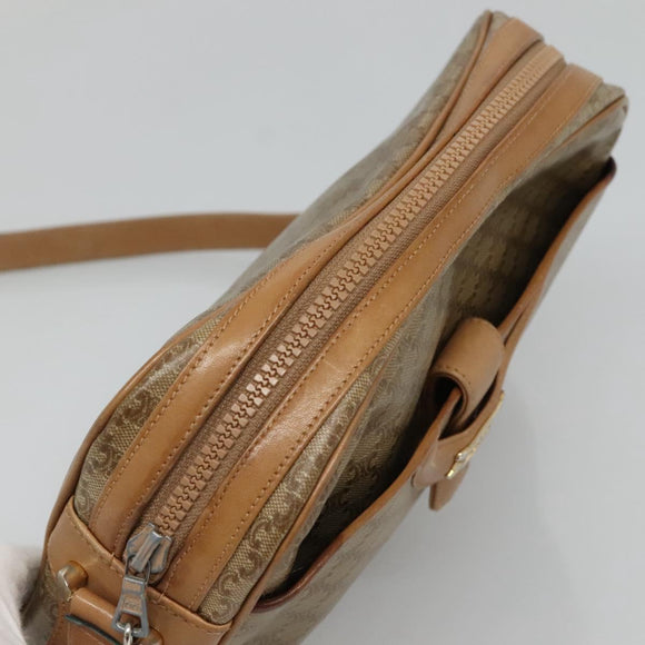 CELINE Macadam Canvas Shoulder Bag PVC Beige Gold Auth 116101