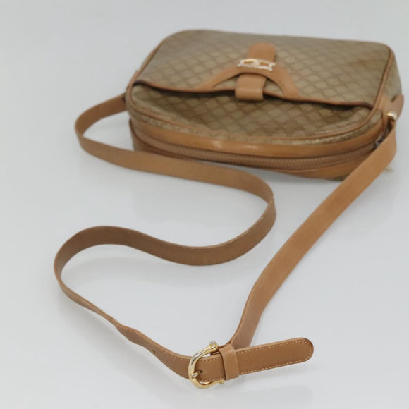 CELINE Macadam Canvas Shoulder Bag PVC Beige Gold Auth 116101