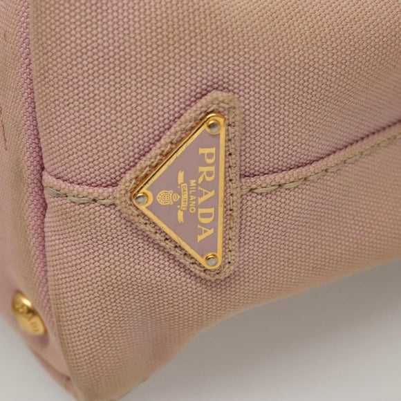 PRADA Canapa PM Hand Bag Canvas 2way Pink Gold Auth 116103