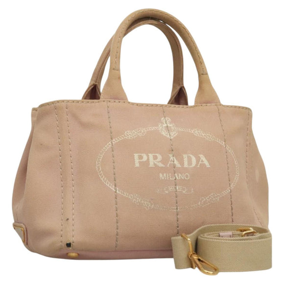 PRADA Canapa PM Hand Bag Canvas 2way Pink Gold Auth 116103