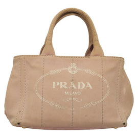PRADA Canapa PM Hand Bag Canvas 2way Pink Gold Auth 116103 - 0