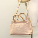 PRADA Canapa PM Hand Bag Canvas 2way Pink Gold Auth 116103-25