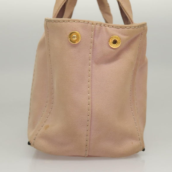 PRADA Canapa PM Hand Bag Canvas 2way Pink Gold Auth 116103