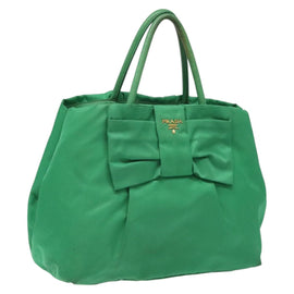 PRADA Hand Bag Nylon Green Gold Auth 116110