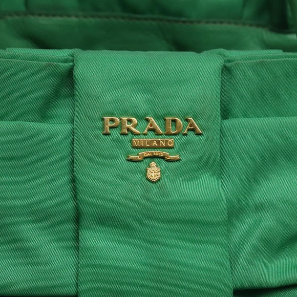 PRADA Hand Bag Nylon Green Gold Auth 116110