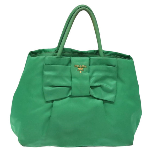 PRADA Hand Bag Nylon Green Gold Auth 116110