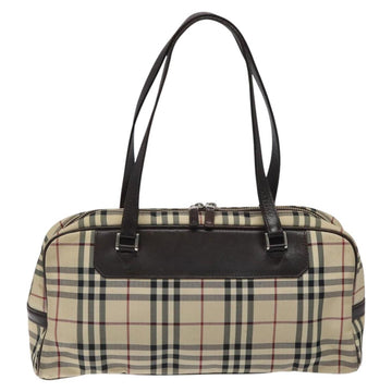 BURBERRY Nova Check Hand Bag Nylon Beige Silver Auth 116114 - 0