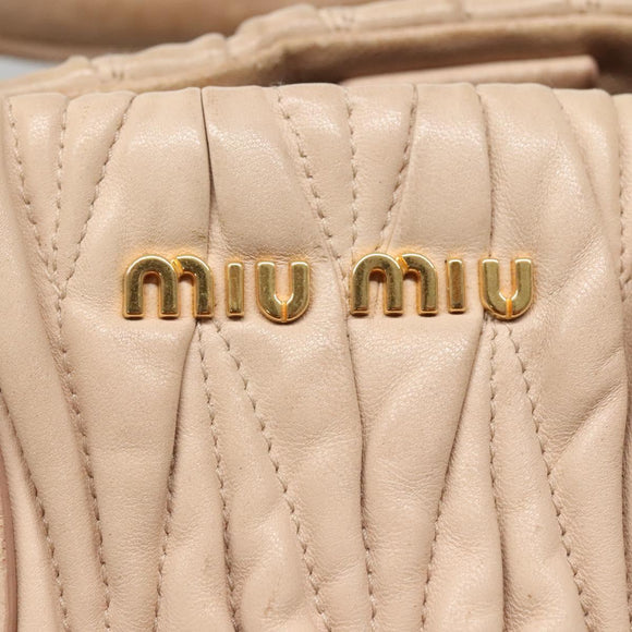 Miu Miu Matelasse Hand Bag Leather 2way Beige Gold Auth 116116