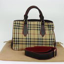 BURBERRY Nova Check Hand Bag Canvas 2way Beige Auth 116123V-12