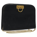 Salvatore Ferragamo Gancini Chain Shoulder Bag Leather Black Gold Auth 116128-1