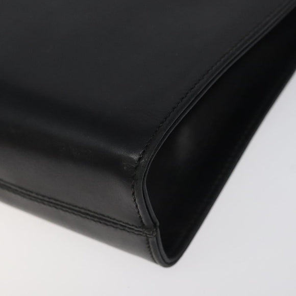 Salvatore Ferragamo Gancini Chain Shoulder Bag Leather Black Gold Auth 116128