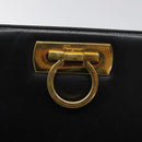 Salvatore Ferragamo Gancini Chain Shoulder Bag Leather Black Gold Auth 116128-14