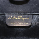 Salvatore Ferragamo Gancini Chain Shoulder Bag Leather Black Gold Auth 116128-15