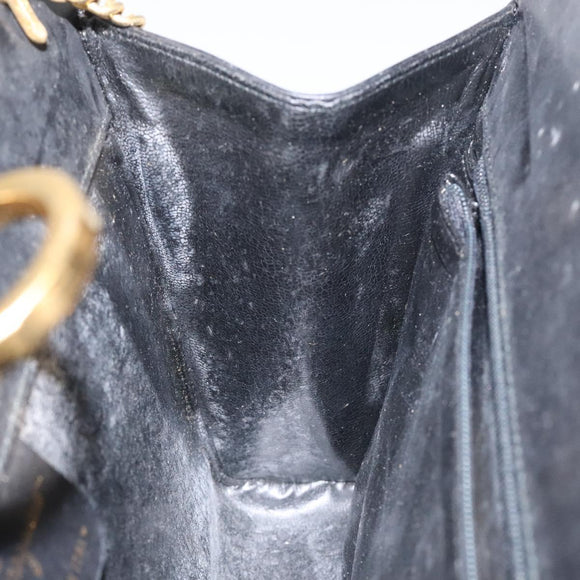 Salvatore Ferragamo Gancini Chain Shoulder Bag Leather Black Gold Auth 116128