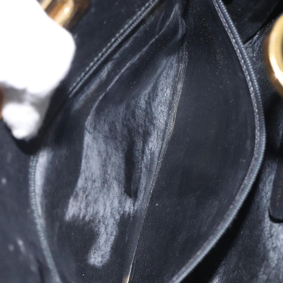 Salvatore Ferragamo Gancini Chain Shoulder Bag Leather Black Gold Auth 116128