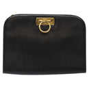 Salvatore Ferragamo Gancini Chain Shoulder Bag Leather Black Gold Auth 116128-2