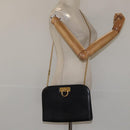 Salvatore Ferragamo Gancini Chain Shoulder Bag Leather Black Gold Auth 116128-20