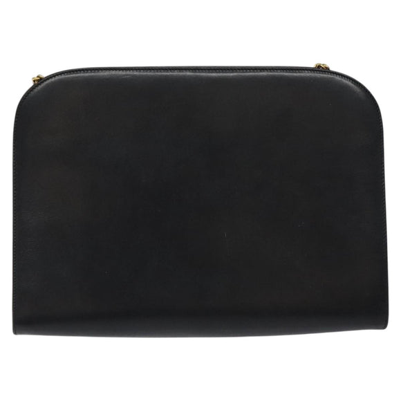 Salvatore Ferragamo Gancini Chain Shoulder Bag Leather Black Gold Auth 116128