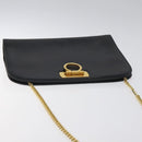 Salvatore Ferragamo Gancini Chain Shoulder Bag Leather Black Gold Auth 116128-6