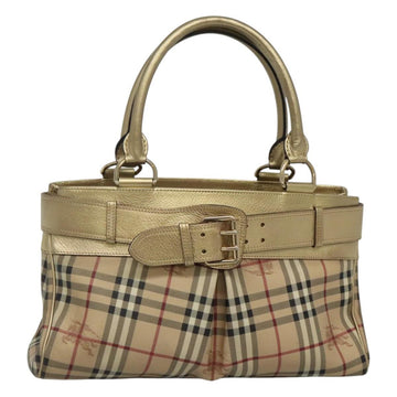 BURBERRY Nova Check Tote Bag PVC Beige Gold Auth 116135
