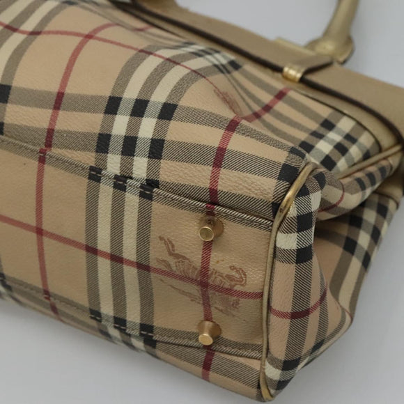 BURBERRY Nova Check Tote Bag PVC Beige Gold Auth 116135